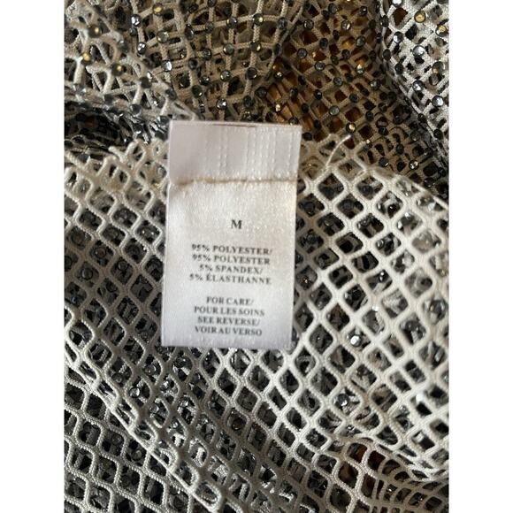 Ronny Kobo Mesh Top with Rhinestone Mesh Size Medium Siver Tan - Picture 4 of 4